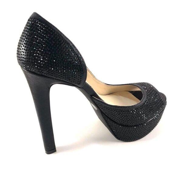 ♥️ Jessica Simpson Black Rhinestone Peep-Toe d’Orsay Pumps - Picture 8 of 13